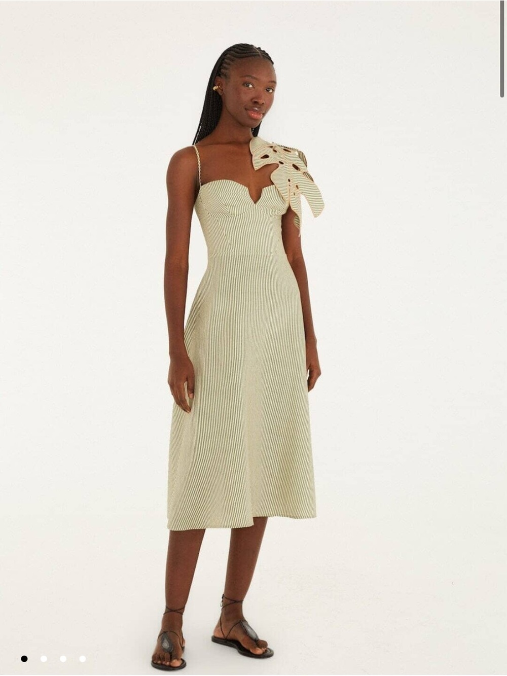 NWT Farm Rio Green Striped 3d Monstera Leaf Midi Dress